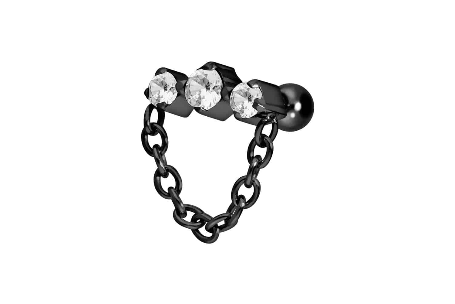 Titan Ohrpiercing mit Innengewinde 3 EINGEFASSTE KRISTALLE + KETTE